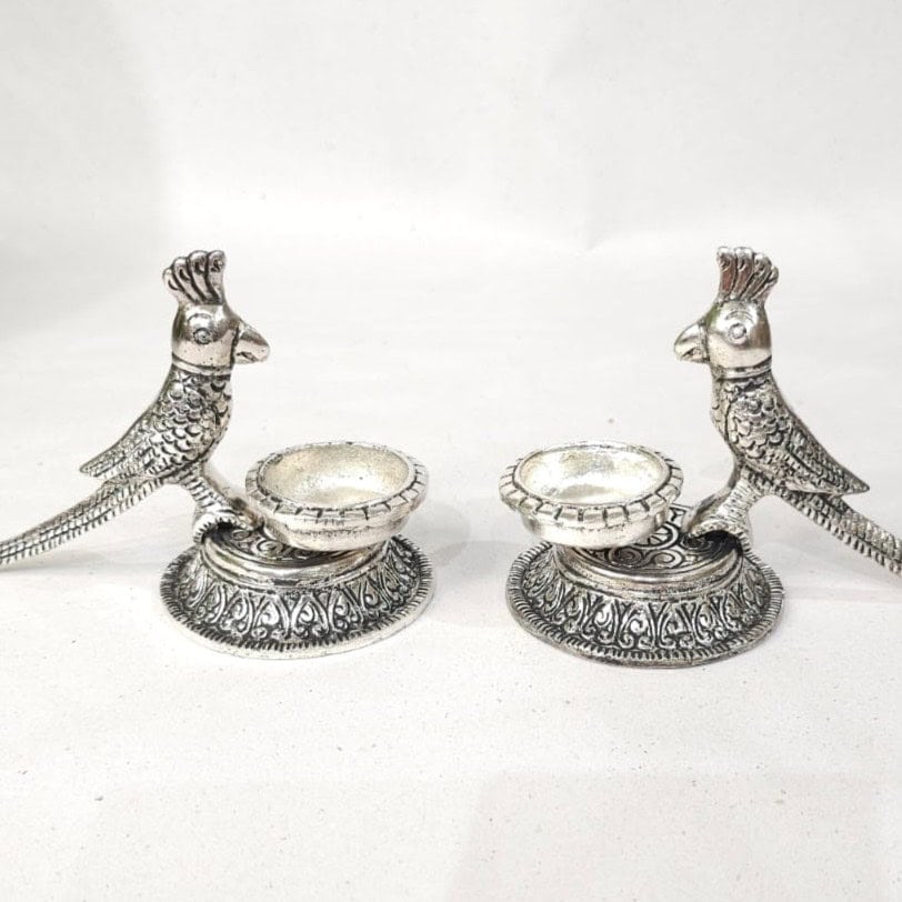 Parrot Twin Brass Diya - Elegant Traditional Deor & Puja Accessory by WrapArts