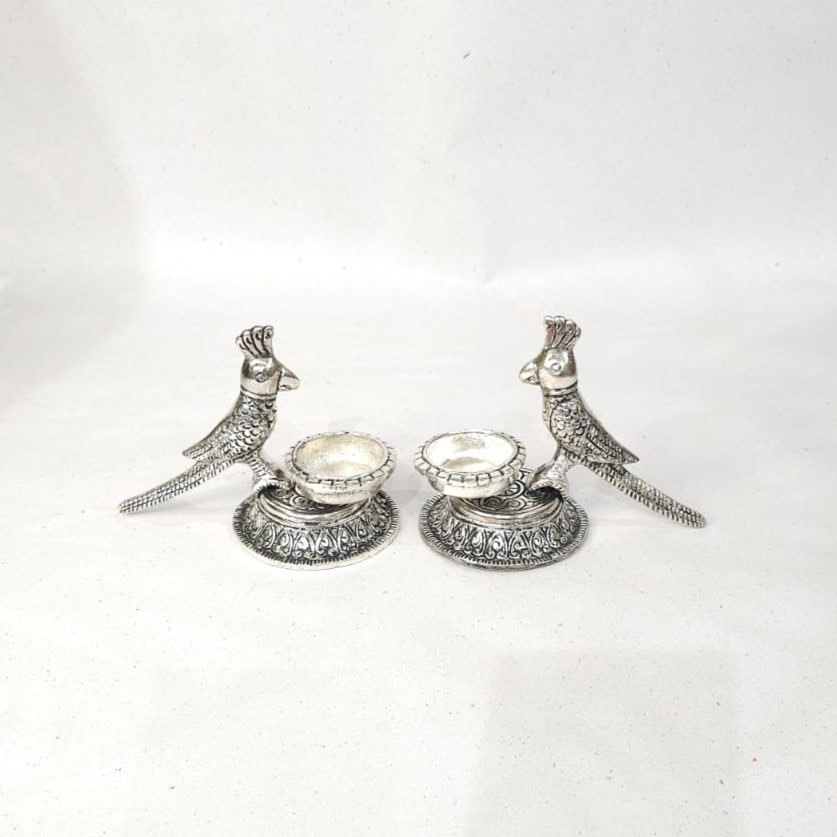 Parrot Twin Brass Diya - Elegant Traditional Deor & Puja Accessory by WrapArts