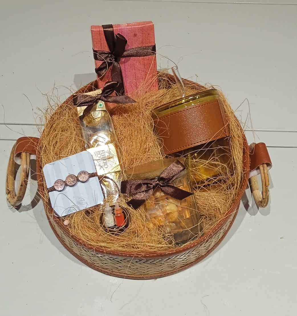 Rakhi Brown Basket - Unique Raksha Bandhan Gift Hamper - Rakhi Basket Gift