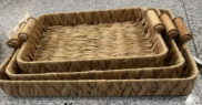 Handwoven Wicker Basket Set with Bamboo Handles